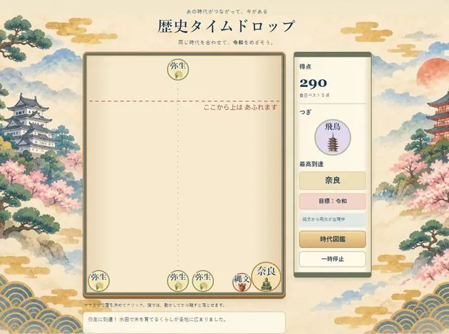 歴史タイムドロップの実際のプレイ画面